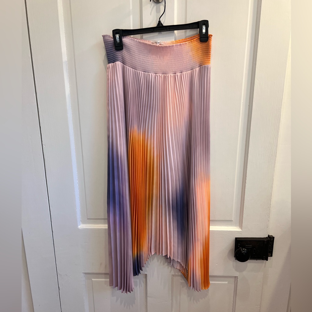 A.L.C. Pleated Midi Skirt In Pink, Orange & Purple